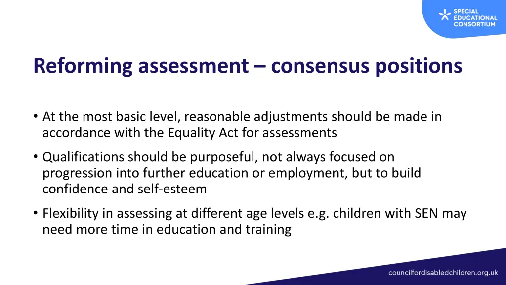 reforming assessment consensus positions