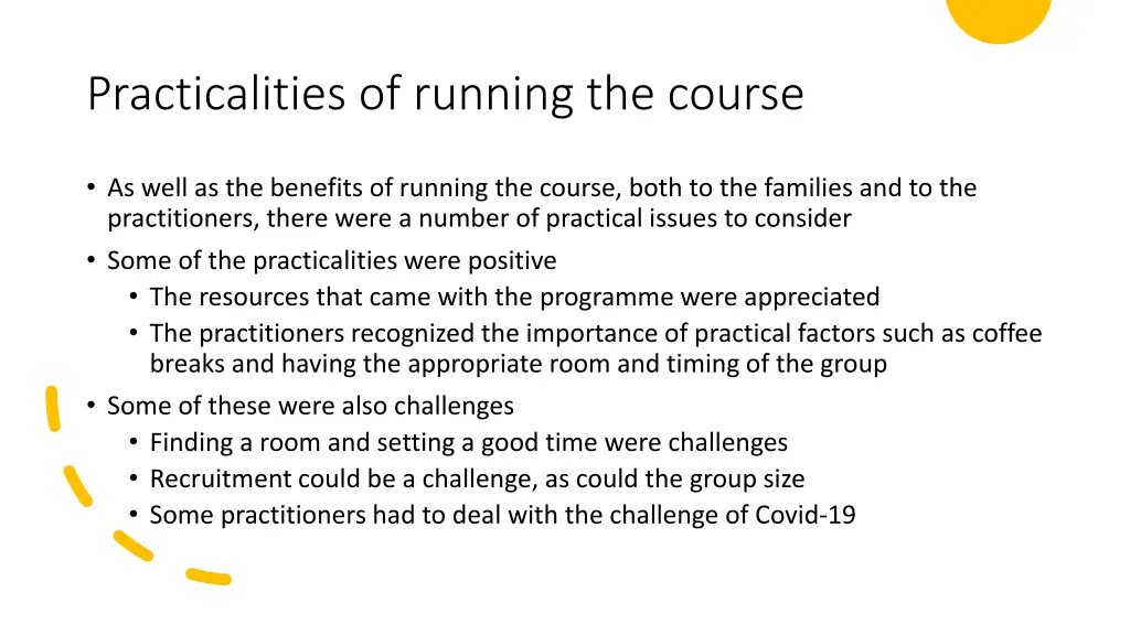 practicalities of running the course