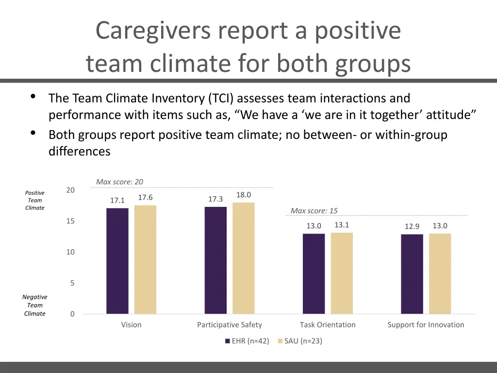 caregivers report a positive team climate