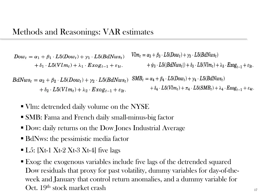 methods and reasonings var estimates