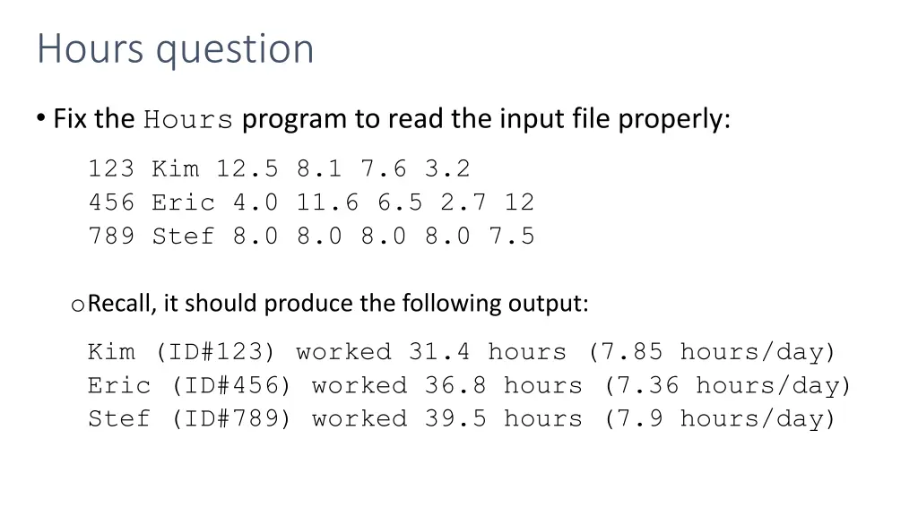 hours question 1