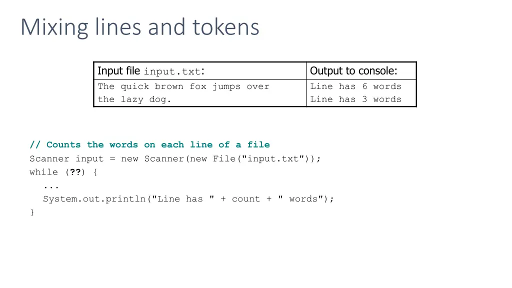 mixing lines and tokens