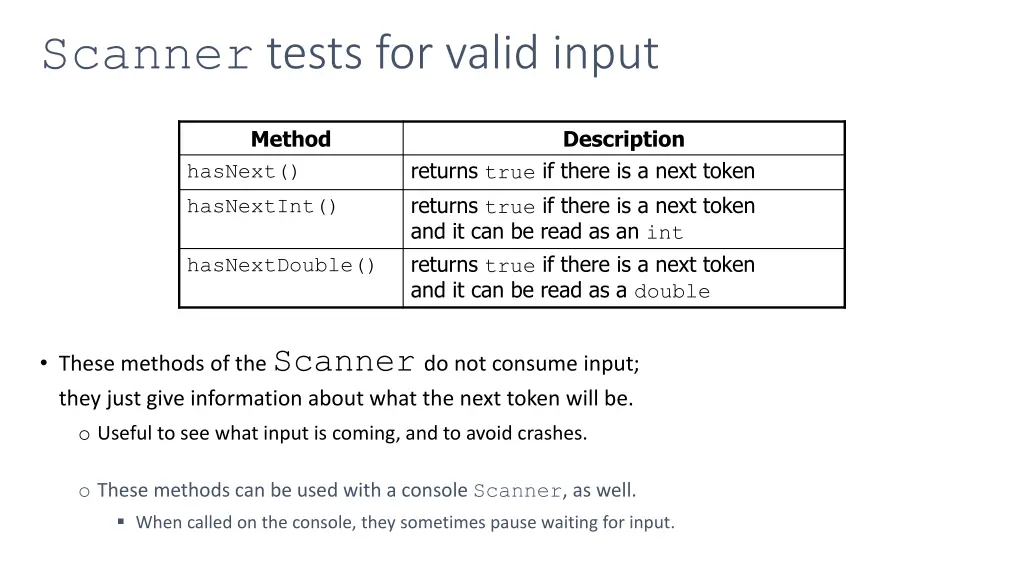 scanner tests for valid input