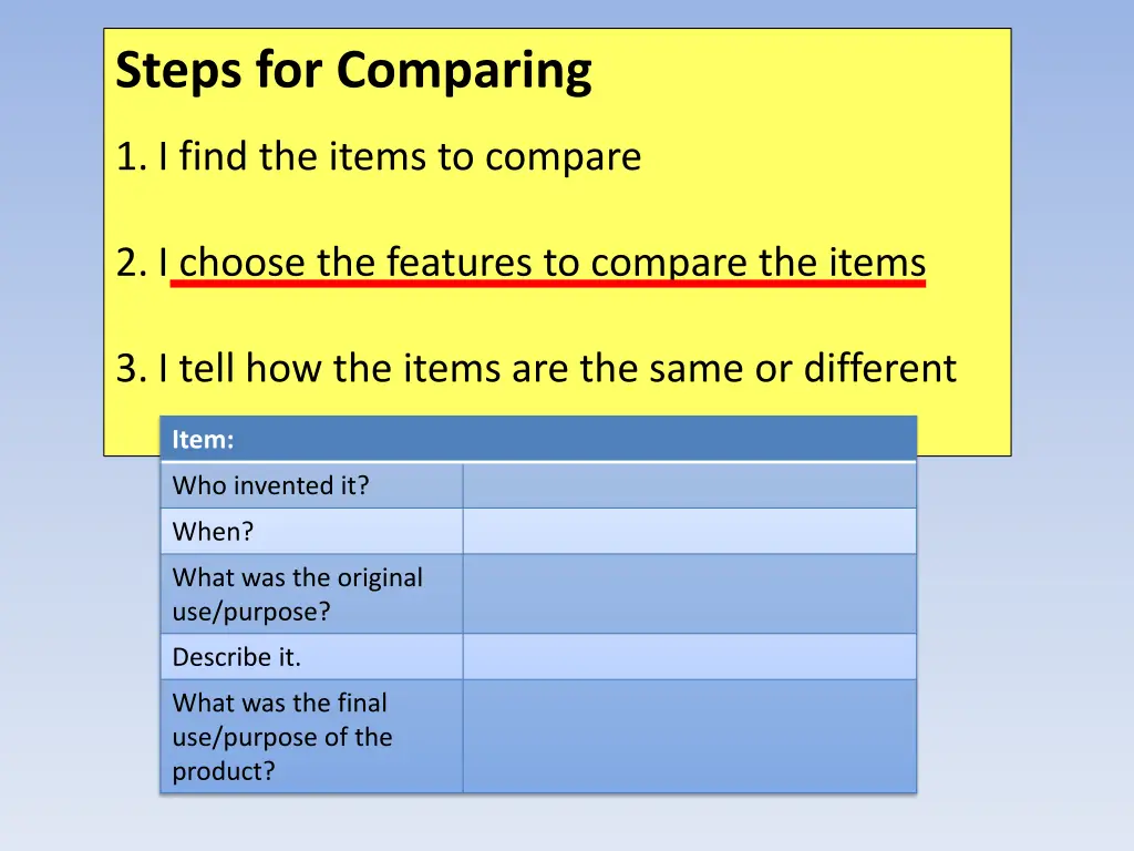 steps for comparing 1