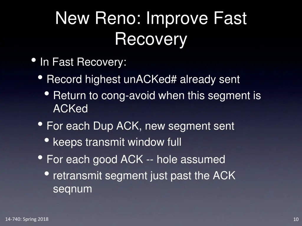 new reno improve fast recovery in fast recovery