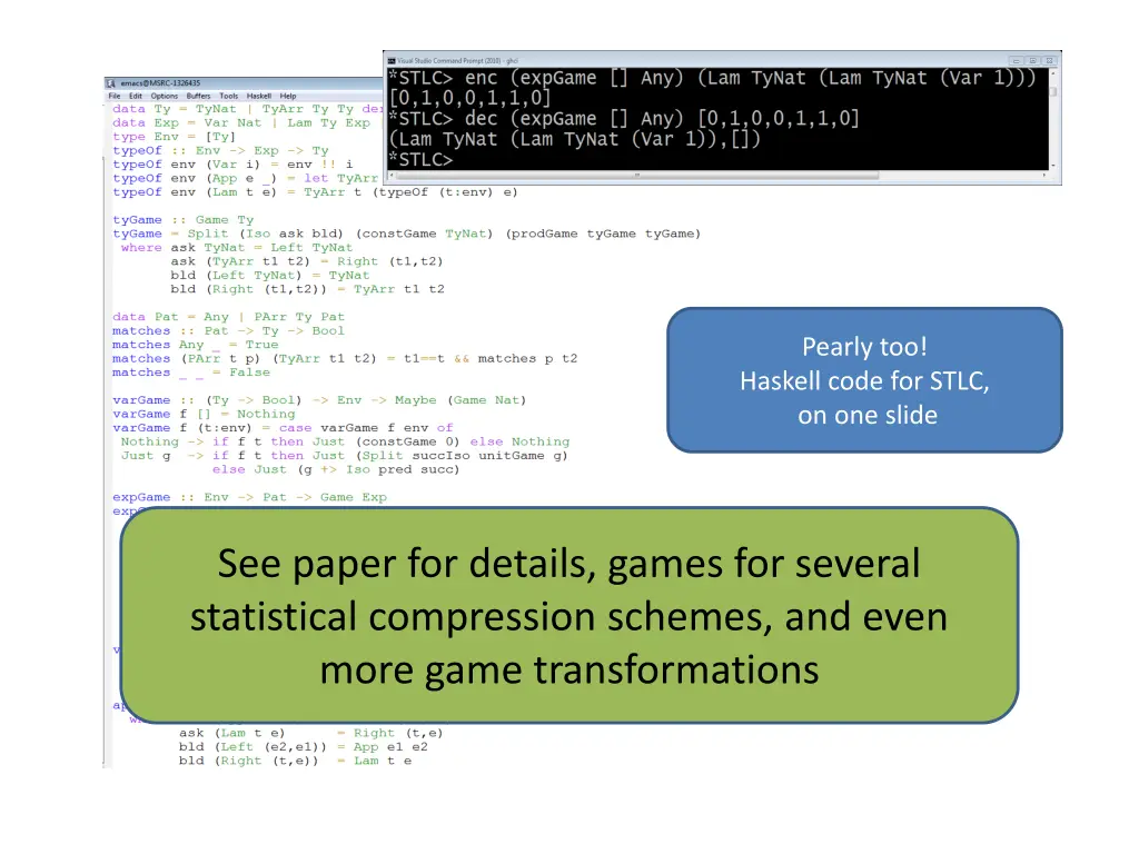 pearly too haskell code for stlc on one slide