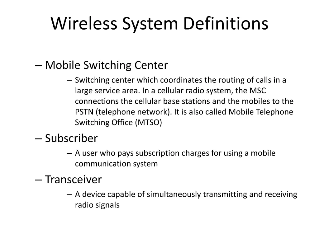 wireless system definitions 1