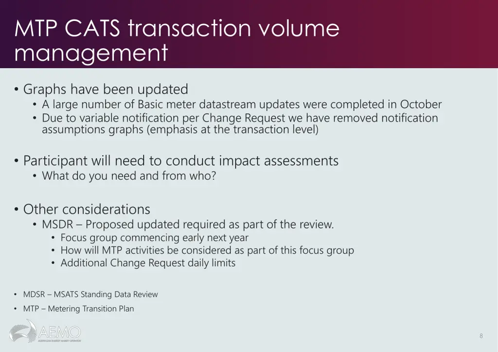 mtp cats transaction volume management