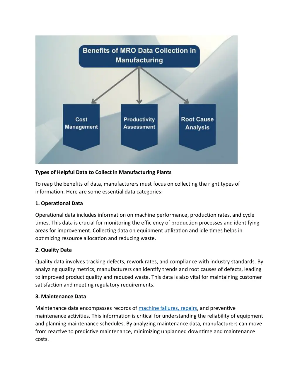 types of helpful data to collect in manufacturing