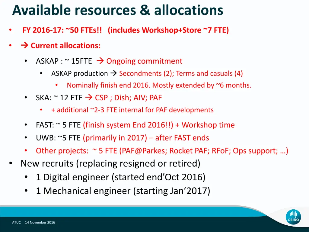 available resources allocations