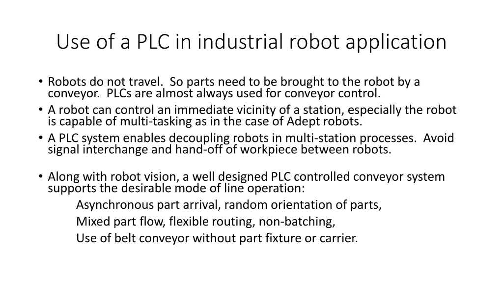 use of a plc in industrial robot application