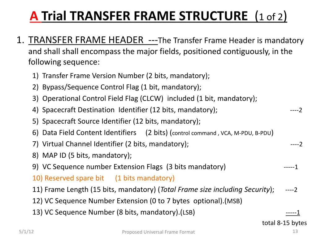 a trial transfer frame structure 1 of 2