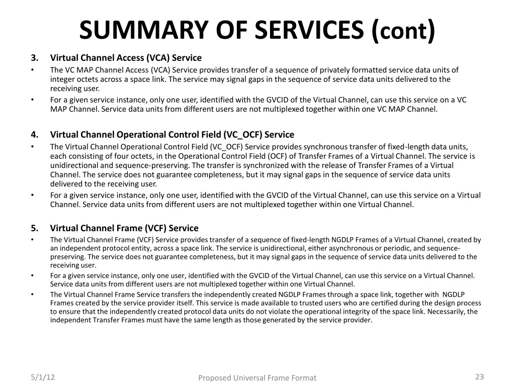 summary of services cont