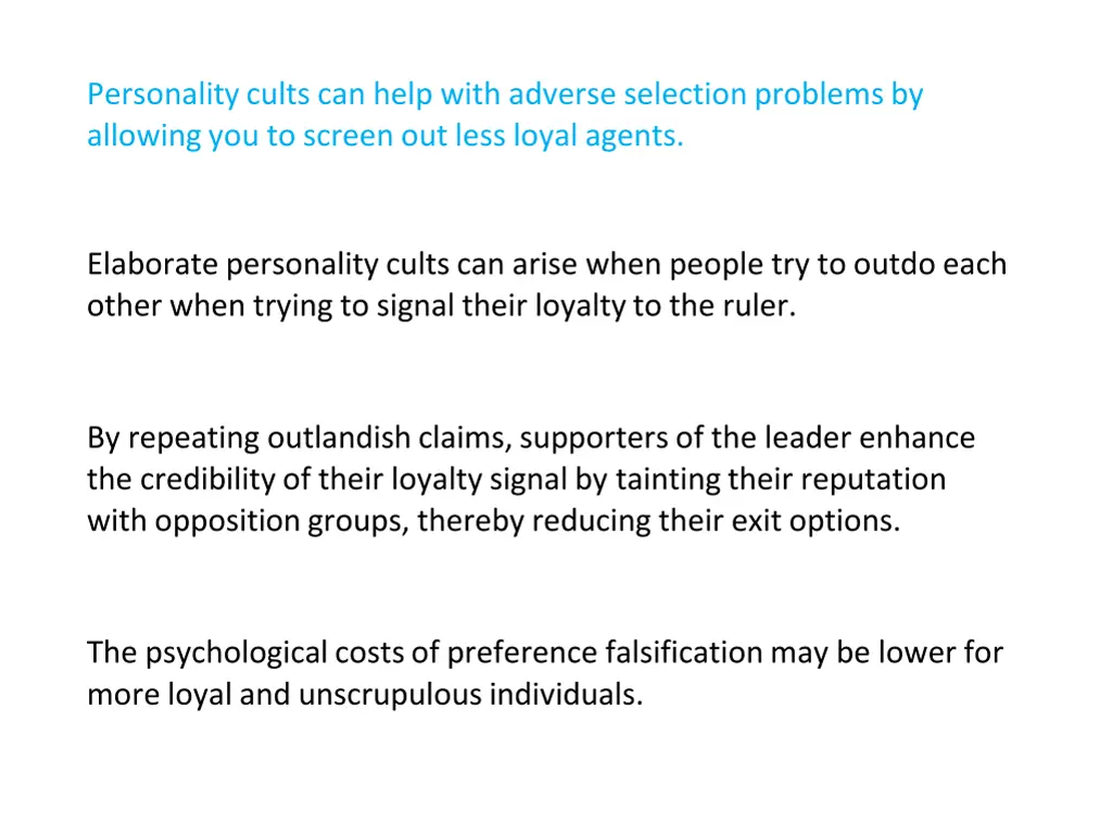 personality cults can help with adverse selection