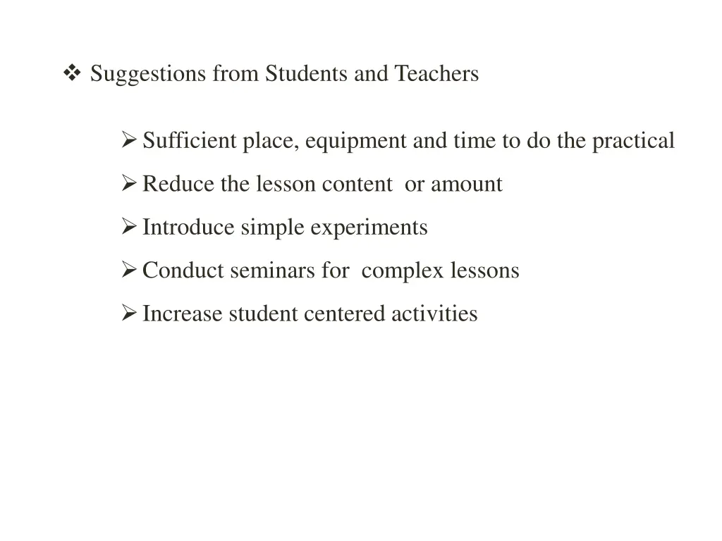 suggestions from students and teachers