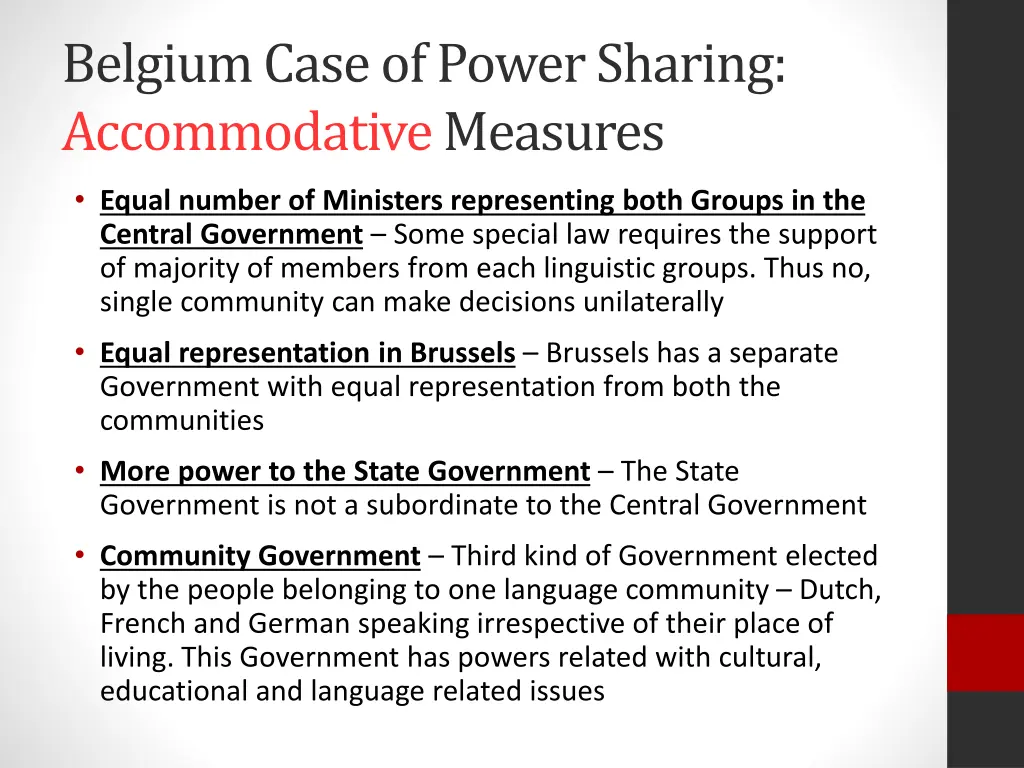 belgium case of power sharing accommodative