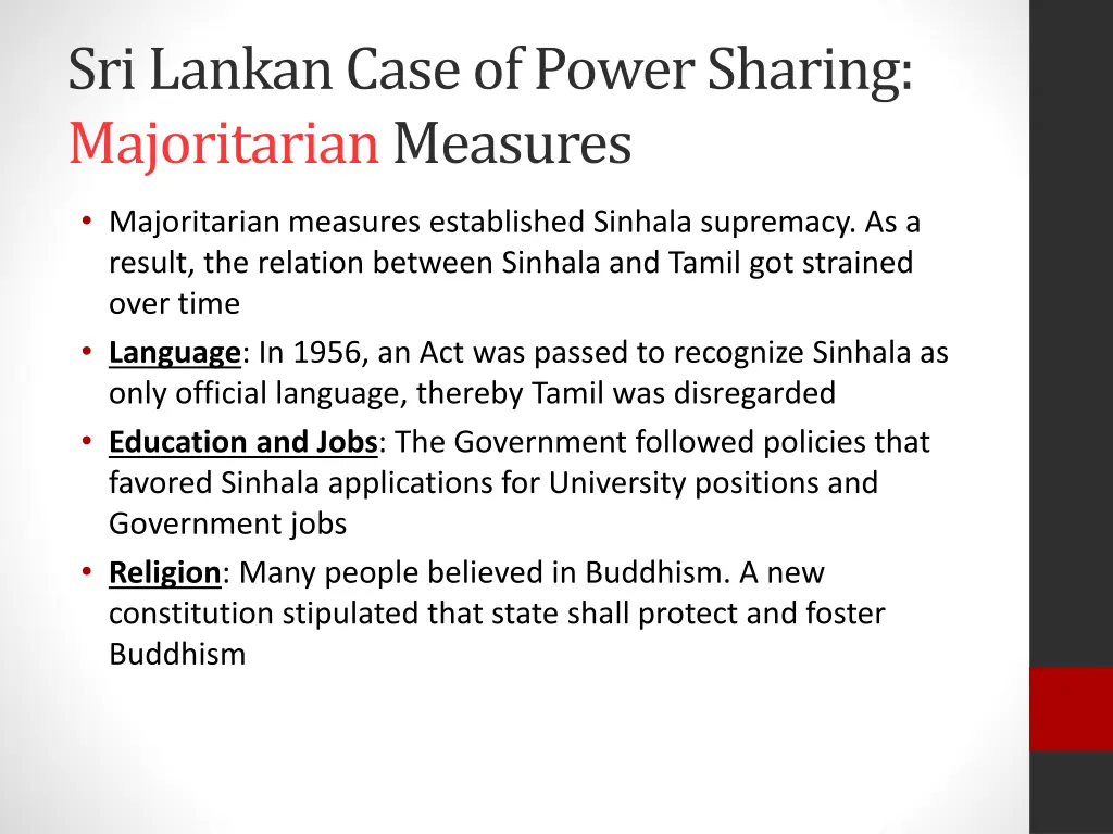 sri lankan case of power sharing majoritarian