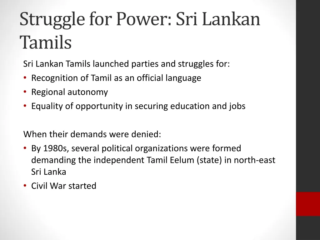 struggle for power sri lankan tamils