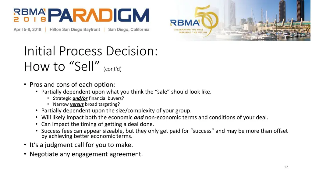 initial process decision how to sell cont d