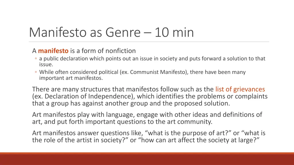 manifesto as genre 10 min