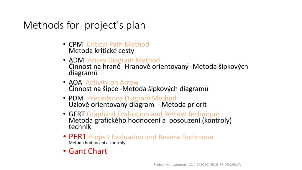 methods for project s plan