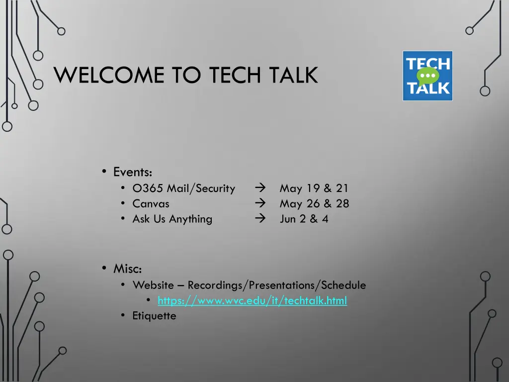 welcome to tech talk