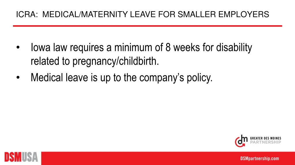 icra medical maternity leave for smaller employers