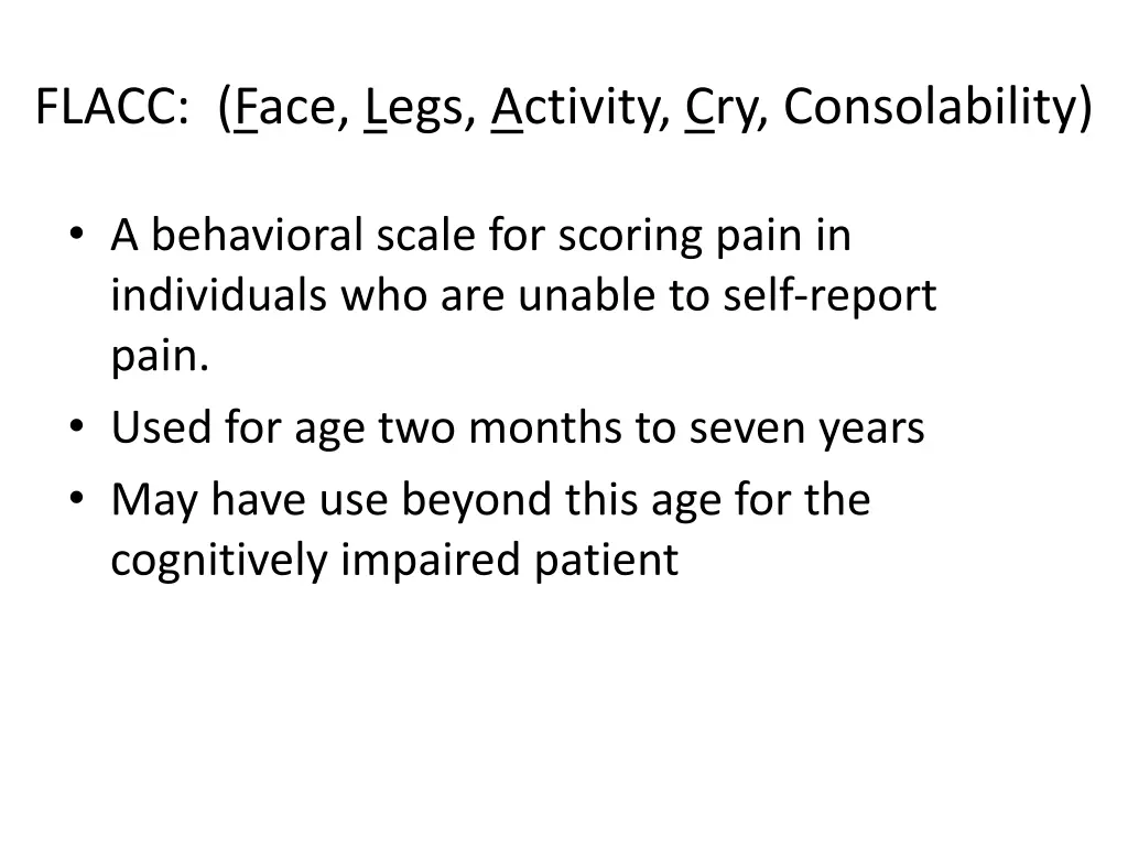 flacc face legs activity cry consolability