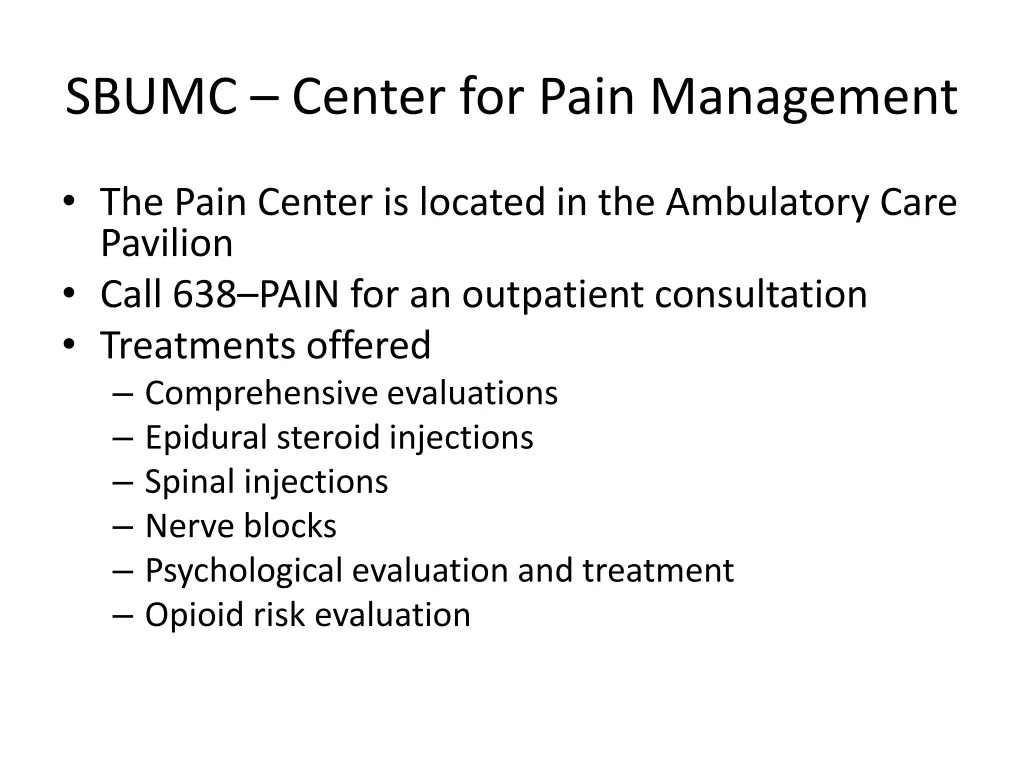 sbumc center for pain management