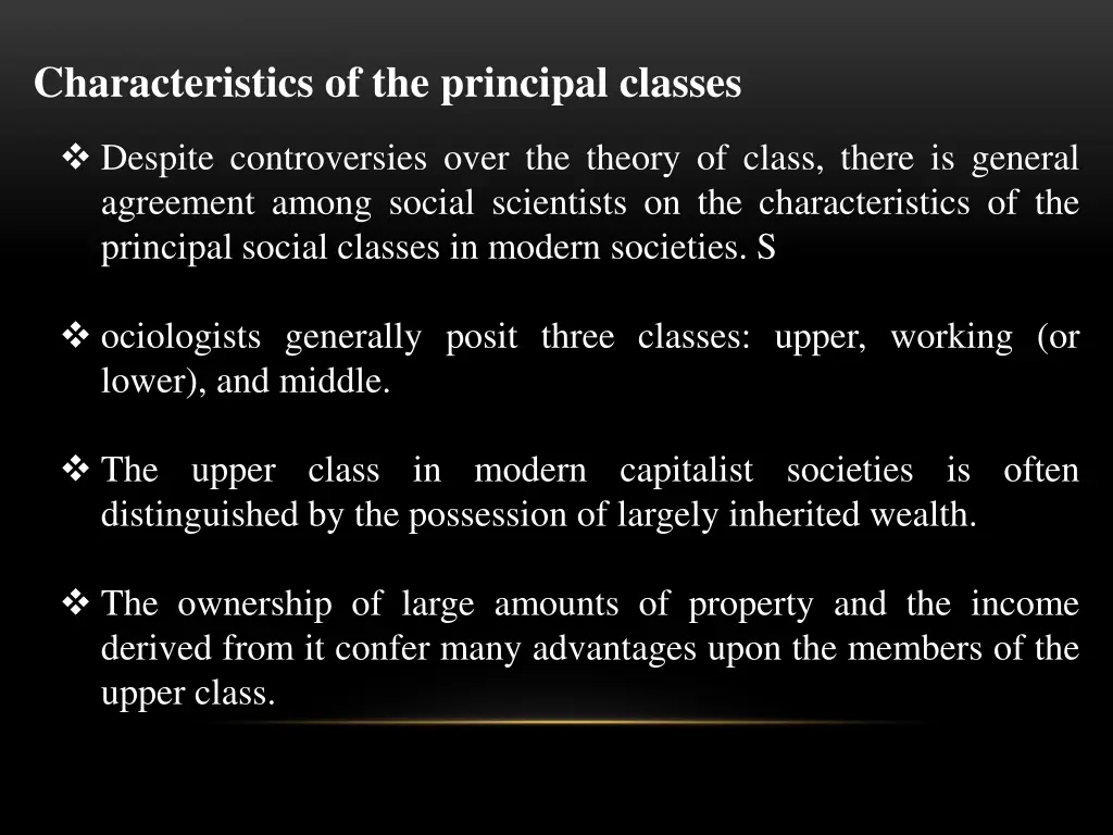 characteristics of the principal classes