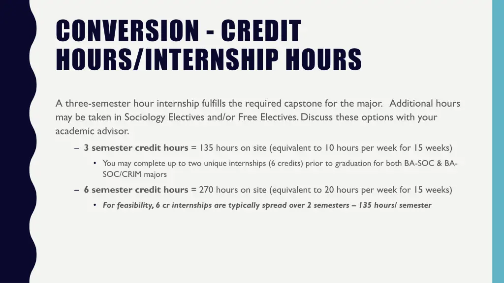 conversion credit hours internship hours