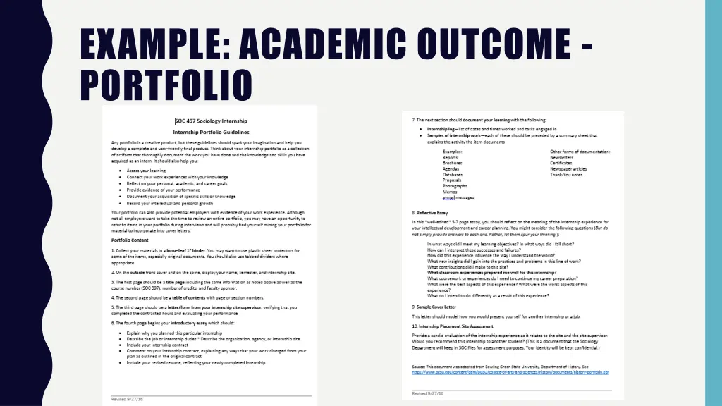 example academic outcome portfolio