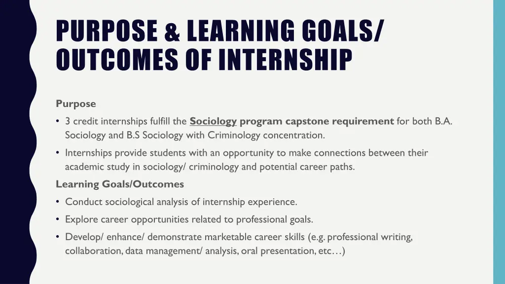 purpose learning goals outcomes of internship