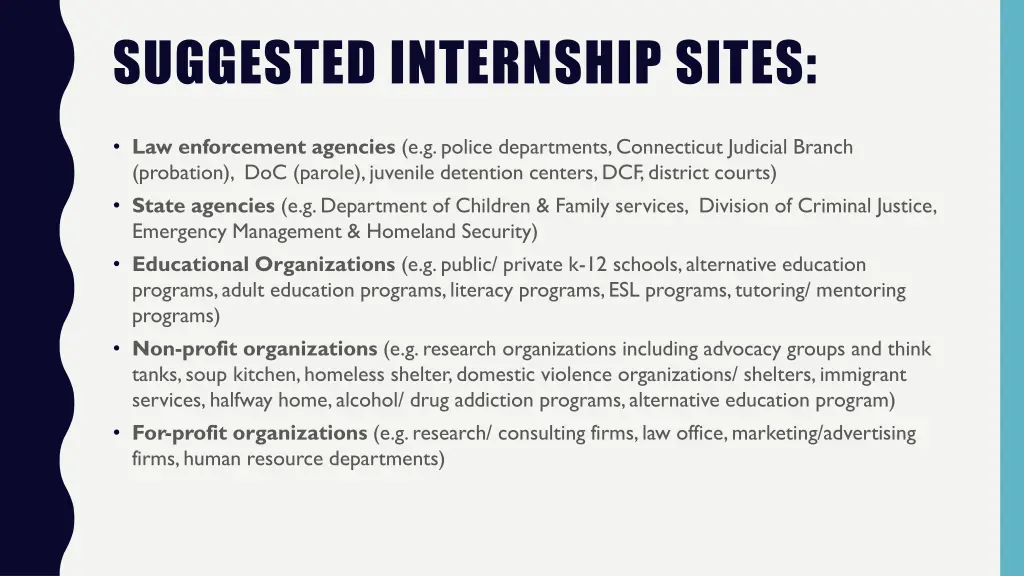 suggested internship sites