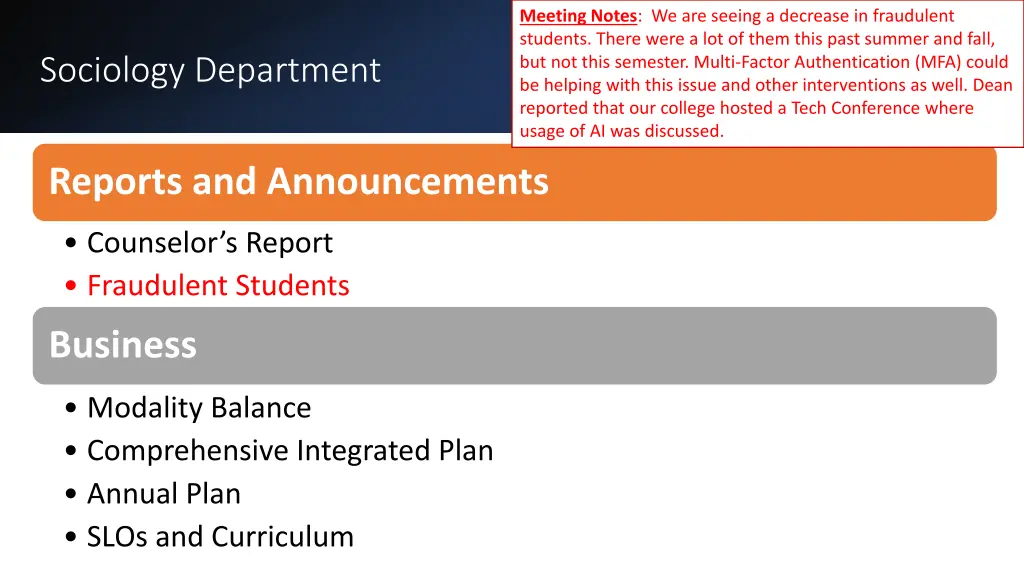 meeting notes we are seeing a decrease