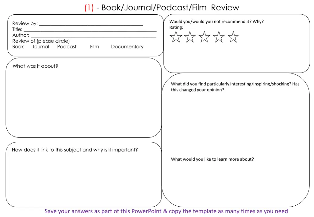 1 book journal podcast film review