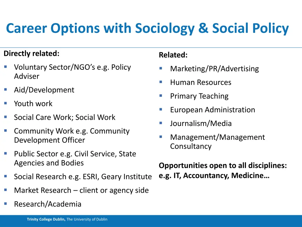 career options with sociology social policy