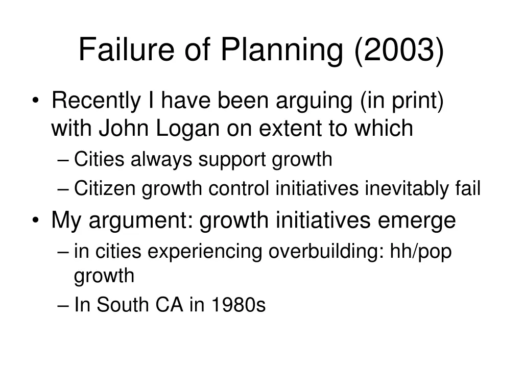 failure of planning 2003