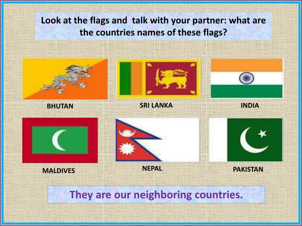 look at the flags and talk with your partner what