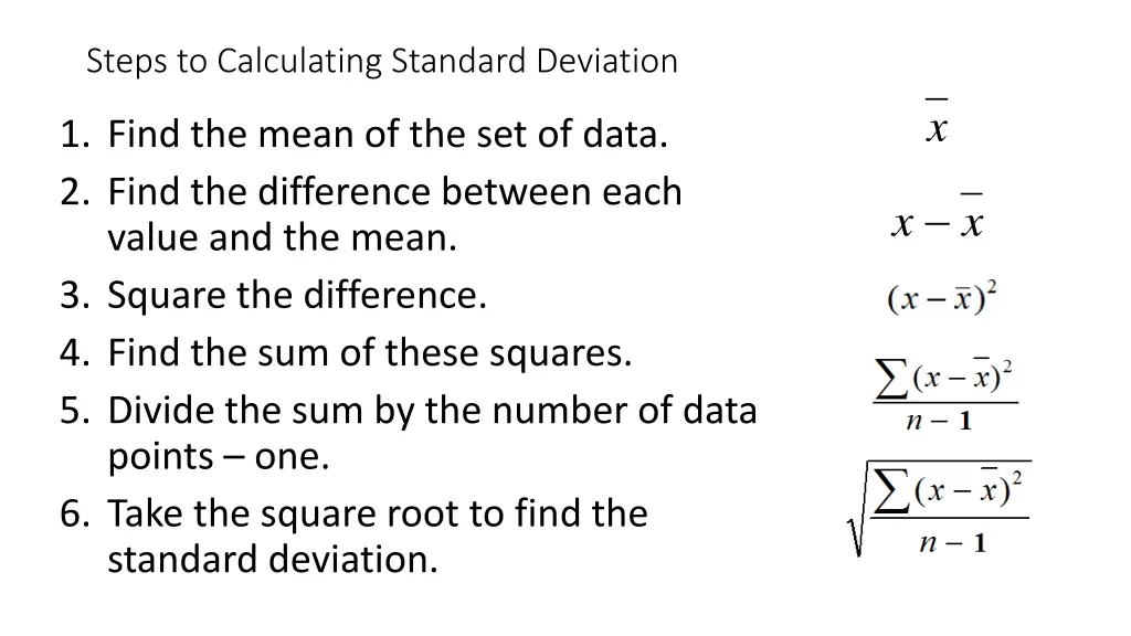 steps to calculating standard deviation