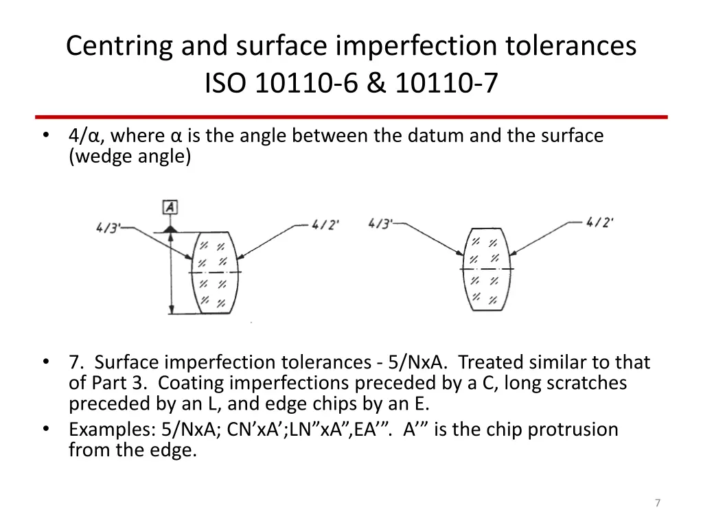 centring and surface imperfection tolerances