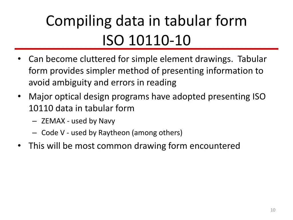 compiling data in tabular form iso 10110