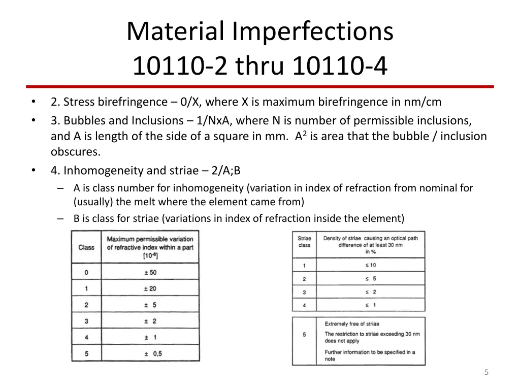 material imperfections 10110 2 thru 10110 4