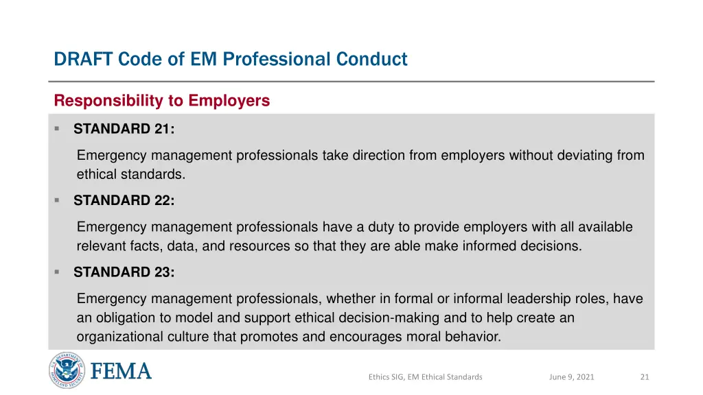 draft code of em professional conduct 9