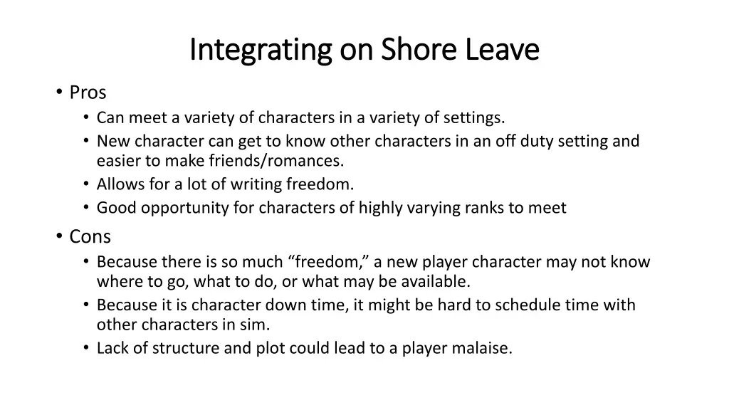 integrating on shore leave integrating on shore