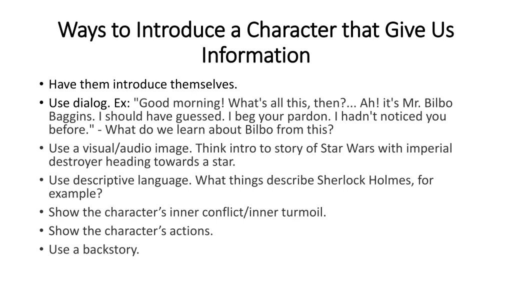 ways to introduce a character that give us ways