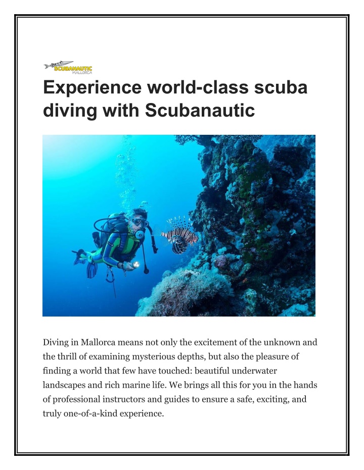 experience world class scuba diving with