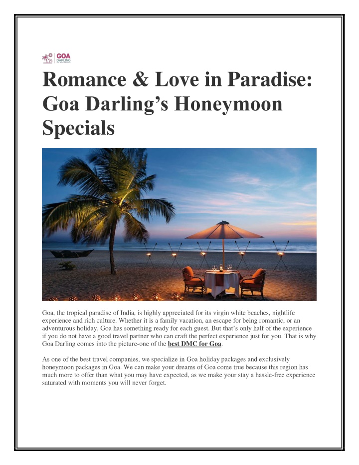 romance love in paradise goa darling s honeymoon