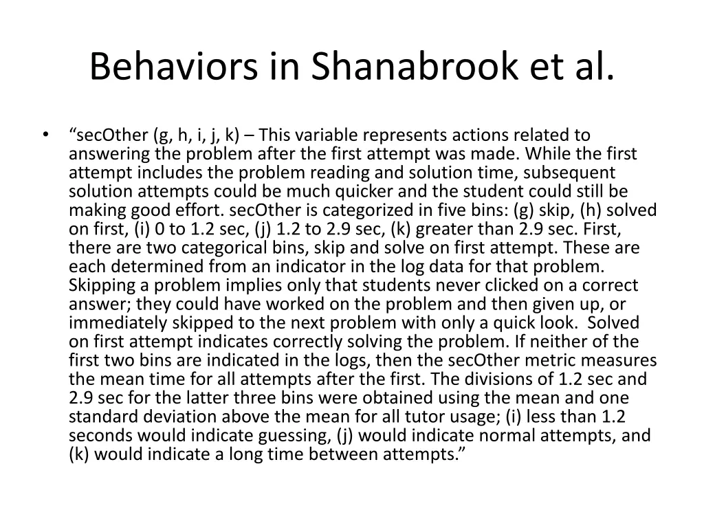 behaviors in shanabrook et al 2