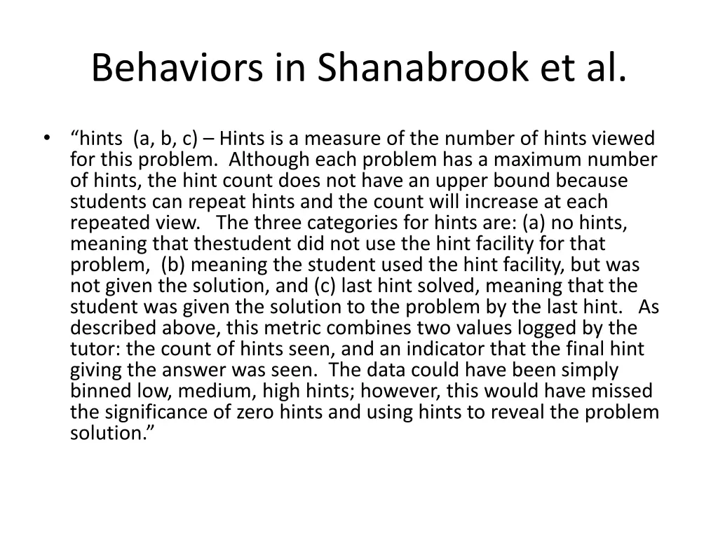 behaviors in shanabrook et al